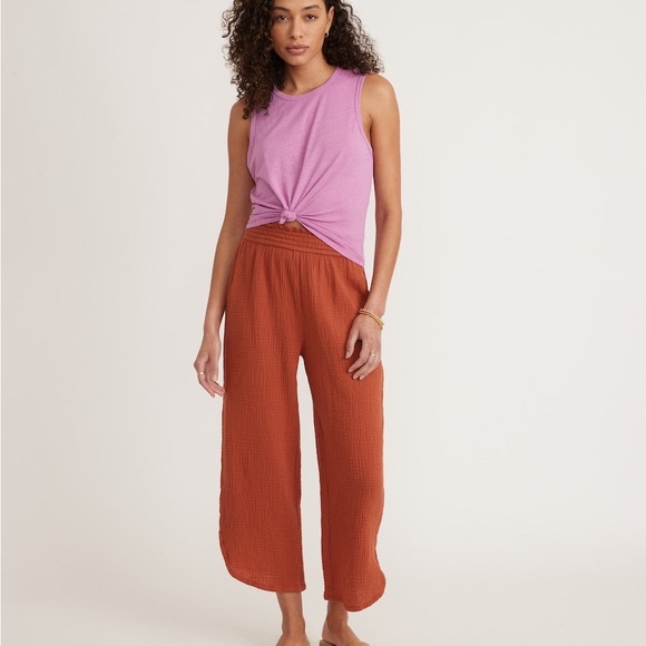 Marine Layer Pants - MARINE LAYER | Corinne Wide Leg Pant in Burnt Siena / Sise S